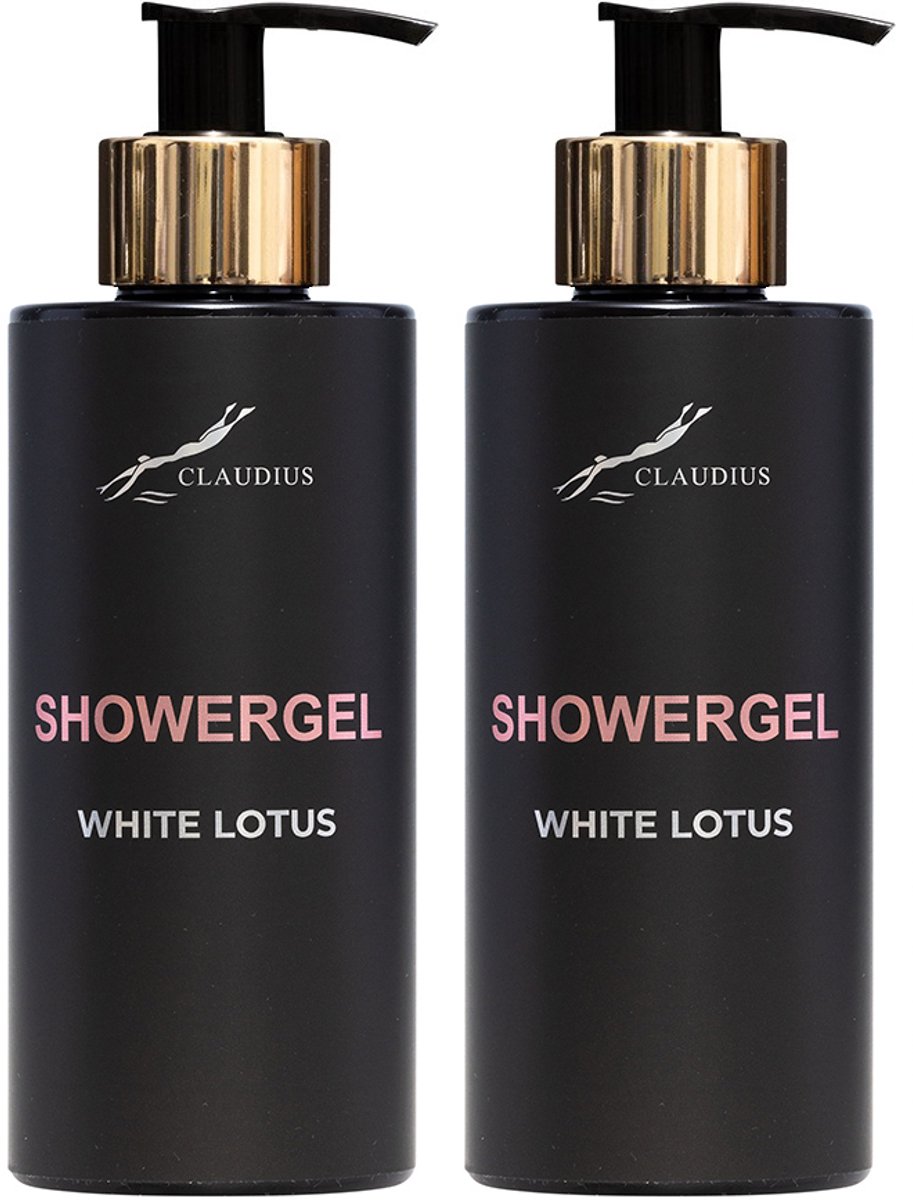 Showergel White Lotus 300 ml - met gouden pomp - zwarte fles - set van 2 stuks - Voordeelverpakking
