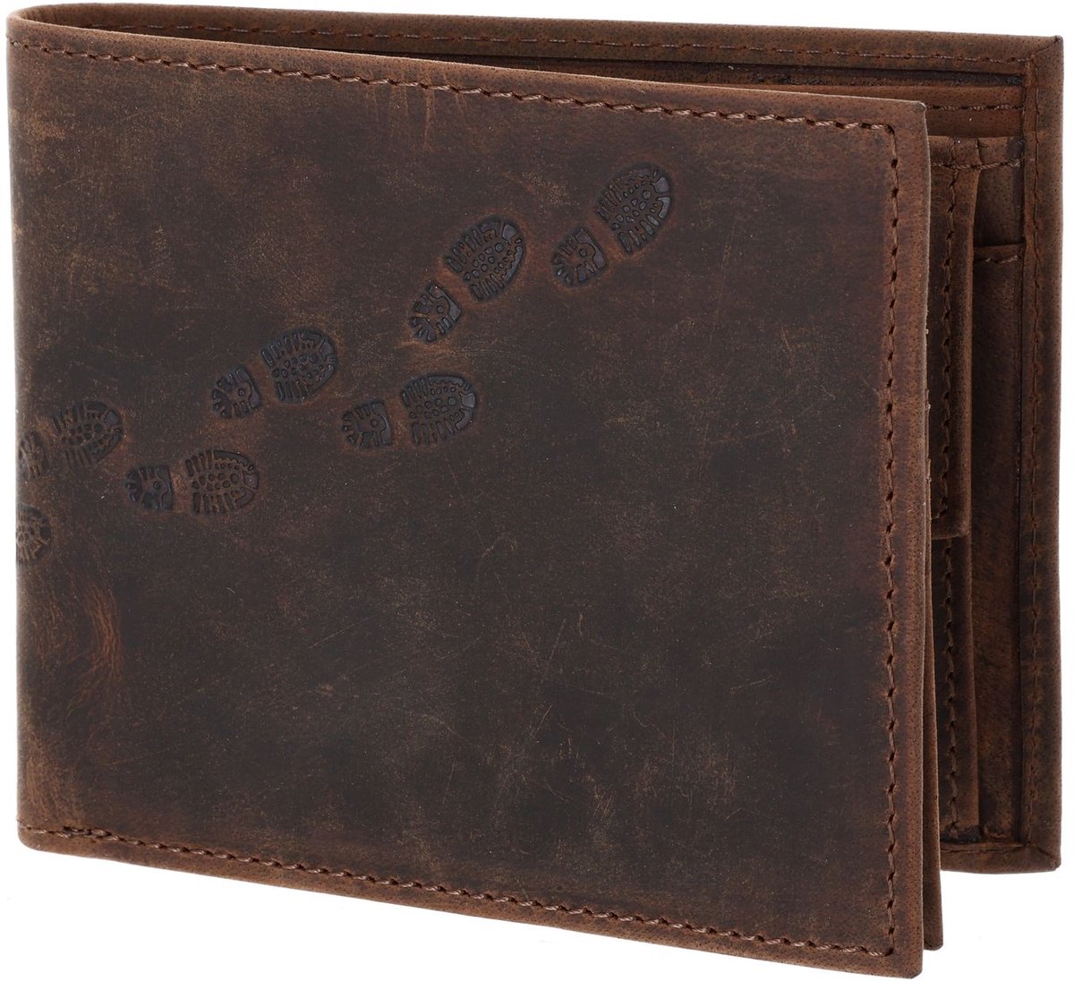 oxmox Leren portemonnee Leather RFID Protect Querscheinbörse Footsteps 2.0 Embossed Vintage Dark Brown donkerbruin