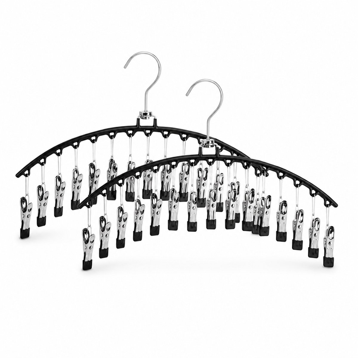 Bobypet - Kleerhangers - Broekhangers 2 Stuks - met 15 Clips - Antislip ontwerp -Opvouwbaar en draaibaar- Legging Organizer en Kleerhangers voor Rokken en Sjaals