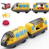 Elektrische Trein met Magnetische Koppeling, Compatibel met Houten Treinbanen, Batterij Aangedreven Speelgoedtrein met Vooruit/Achteruit Functie en Geluidseffecten, voor Kinderen vanaf 3 Jaar - geel