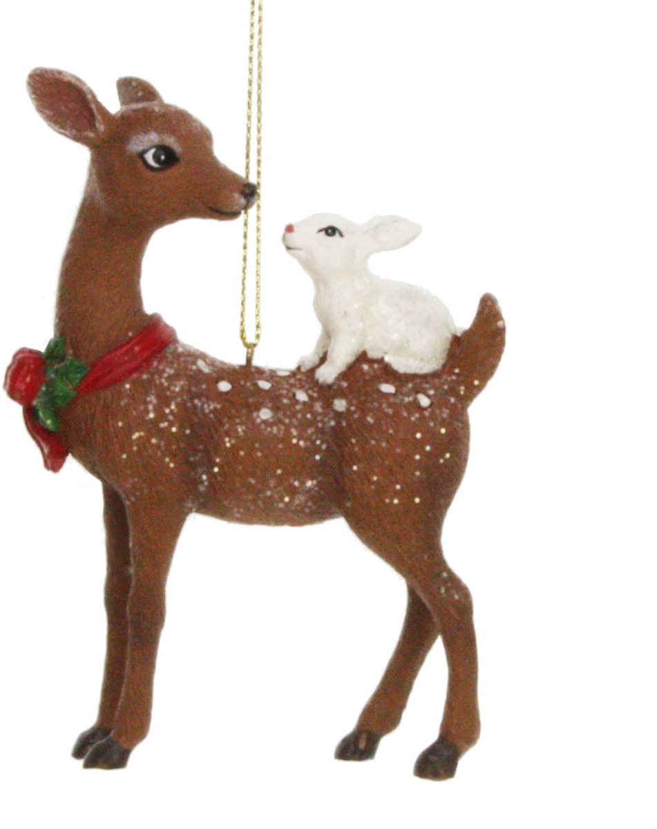 Ornament Hert met konijntje, 8x2,5x12cm