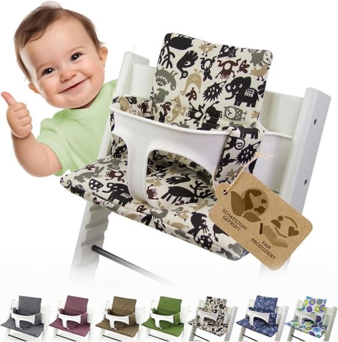 Kinderstoel Zitkussen - Verstevigd Kussen - Comfortabel Zitten - Waterafstotend Materiaal - 44 x 26 cm - Beige Dierenprint