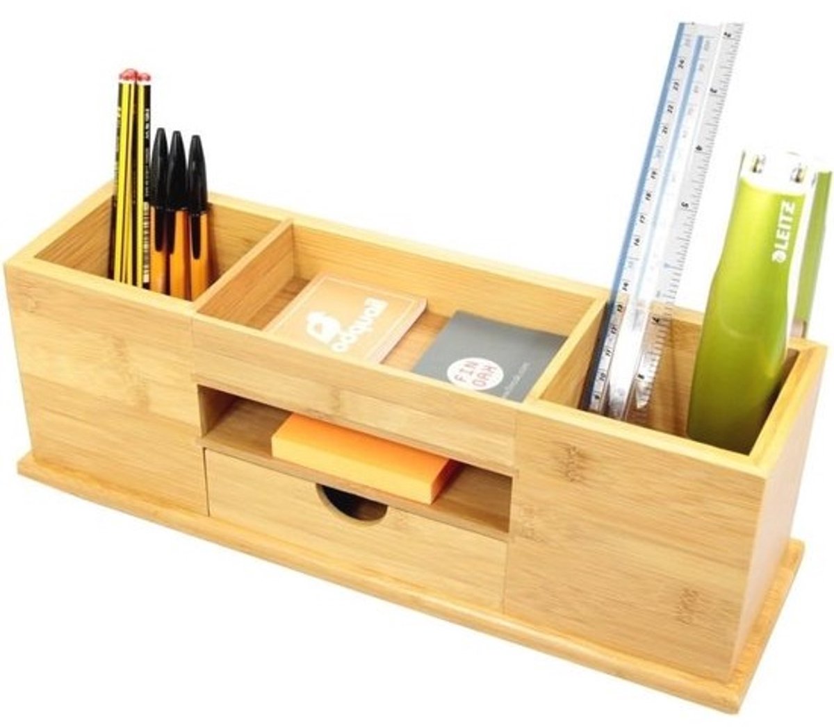 Bureau-organizer met lade en 5 vakken van bamboe