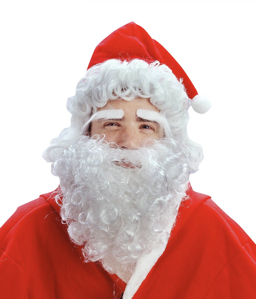 Joya Party® Kerstman Muts met Pruik met Baard | Kerstman Verkleedset Volwassenen | Witte Krullen Pruik | Kerstmuts, Baard & Wenkbrauwen | Kerst Verkleed Accessoires | One Size