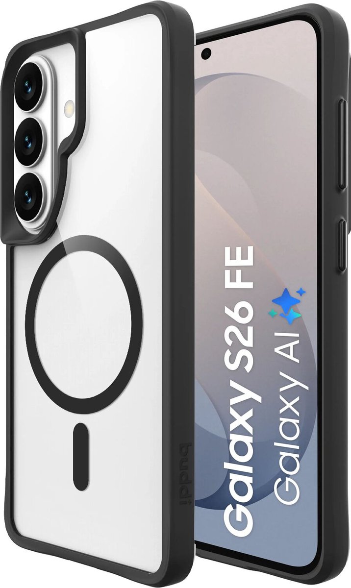 Buddi Hybrid - Hoesje Geschikt voor Samsung Galaxy S26 FE - Compatibel met MagSafe - Back Cover met Magneet - Magnetische Beschermhoes - Case Transparant Zwart
