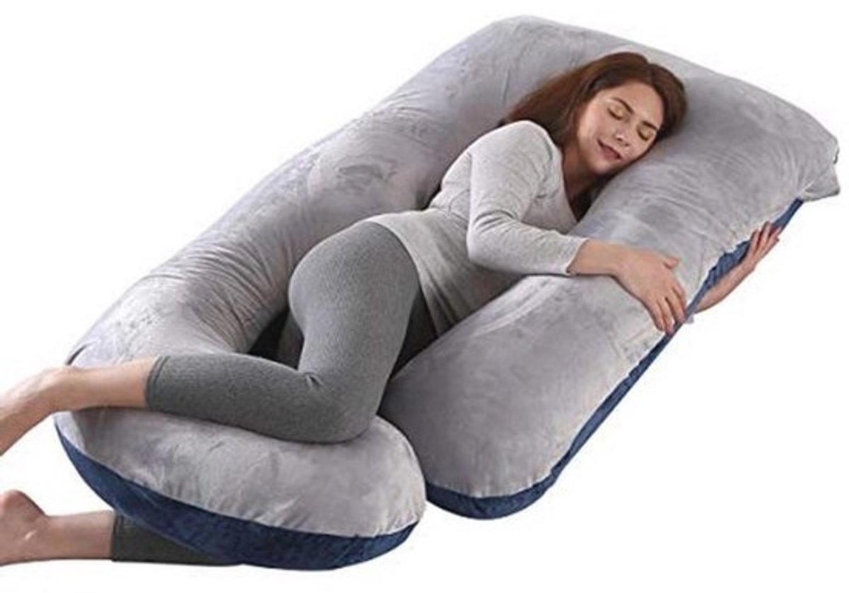 J-vormig zwangerschapskussen 145 x 70 cm - Volledige steun voor slapen en voeden - Afneembare en wasbare hoes - Comfortabel en multifunctioneel