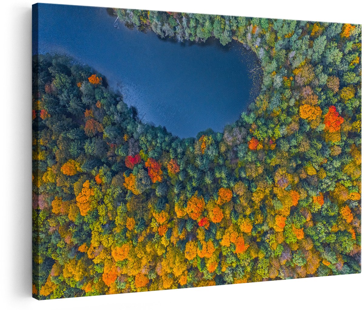 Artaza Canvas Schilderij Kleurrijke Bos Met Bomen Naast Een Meer - 180x120 cm - Groot - Foto Op Canvas - Wanddecoratie Woonkamer