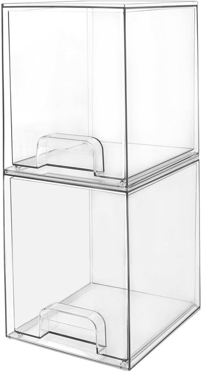 Transparante stapellade voor make-up en accessoires - 2-laags organisatiesysteem met handgrepen