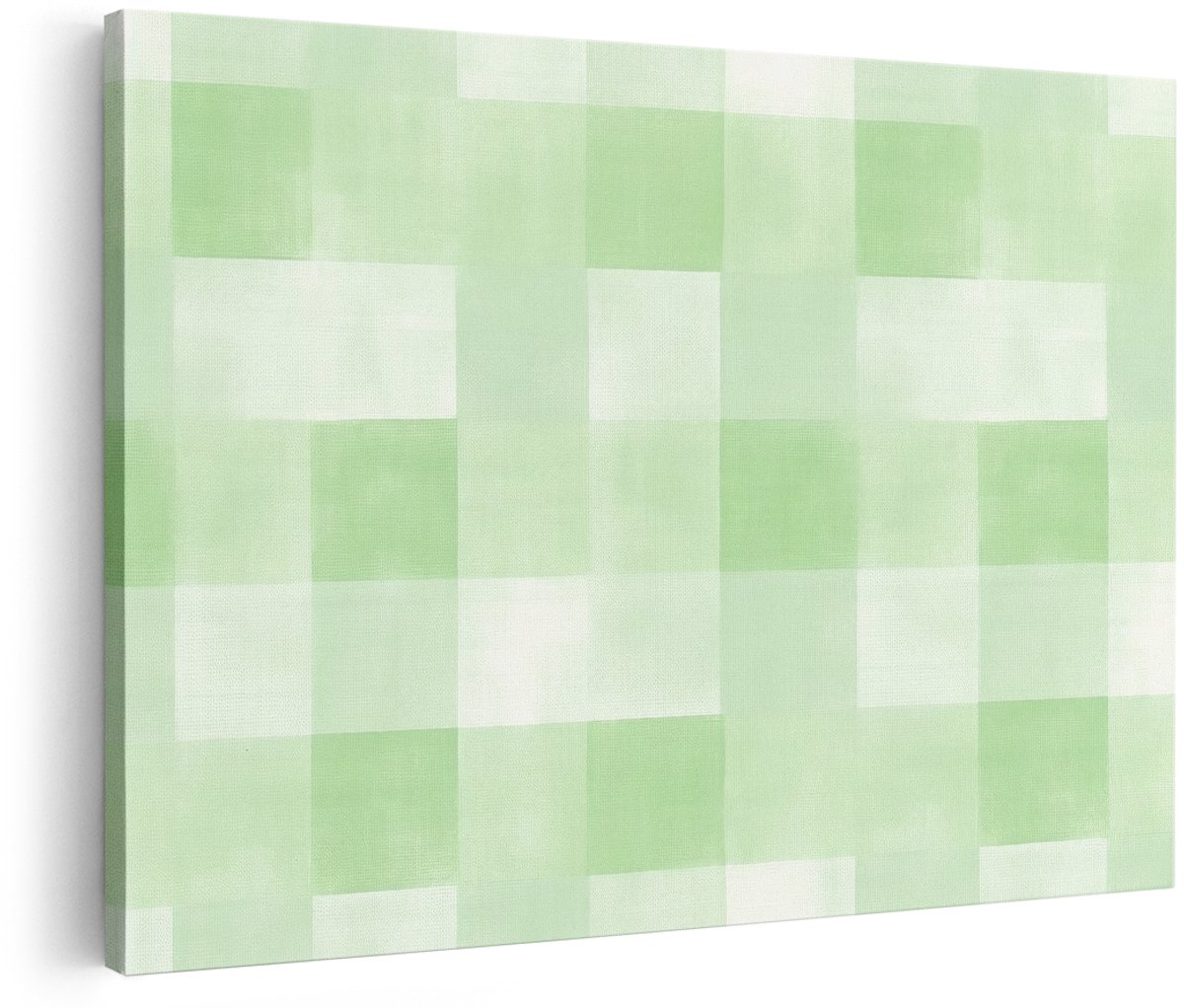Artaza Canvas Schilderij Abstract Ruitjespatroon - 180x120 cm - Groot - Wanddecoratie Geometrisch - Muurdecoratie Pastelgroen - Decoratie Aquarel Woonkamer