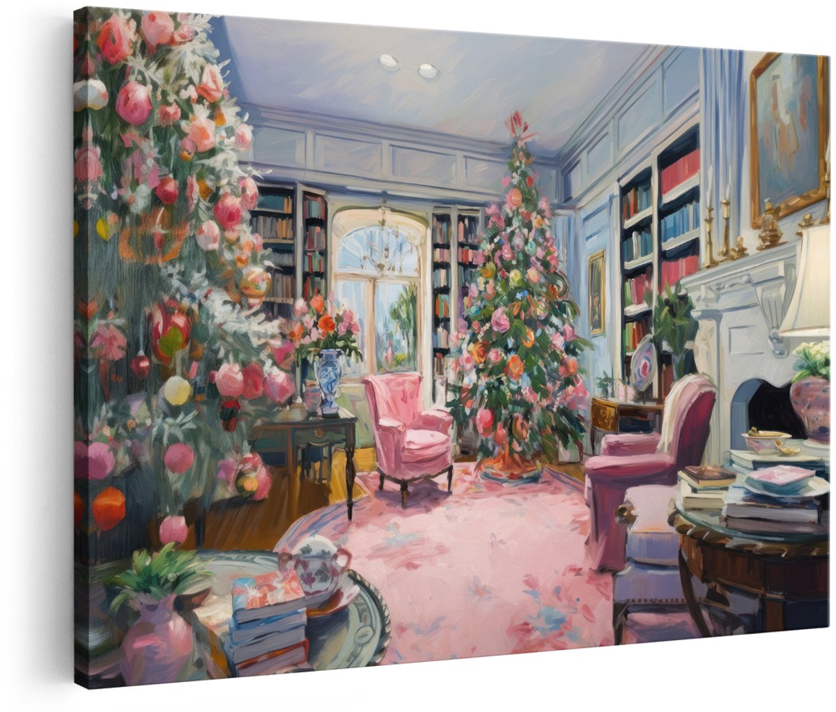 Artaza Canvas Schilderij Kerstboom - 180x120 cm - Groot - Wanddecoratie Woonkamer - Muurdecoratie Roze Kerst - Decoratie Vintage - Schilderijen Op Canvas