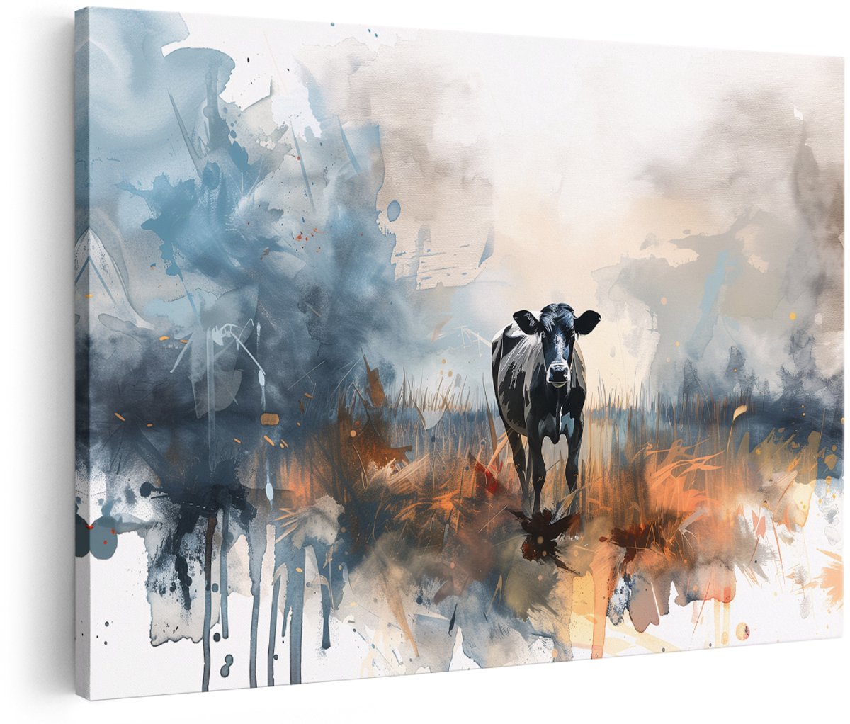 Artaza Canvas Schilderij Koe - 180x120 cm - Groot - Wanddecoratie Abstract - Muurdecoratie Dieren - Decoratie Landelijk Zwart Wit