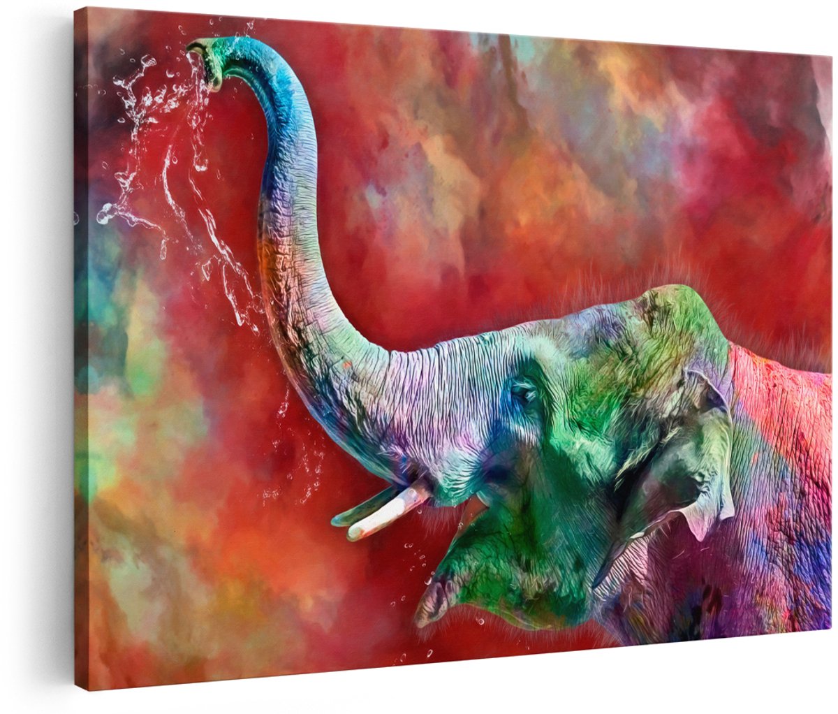 Artaza Canvas Schilderij Getekende Vrolijke Olifant - Abstract - 180x120 cm - Groot - Foto Op Canvas - Wanddecoratie Woonkamer