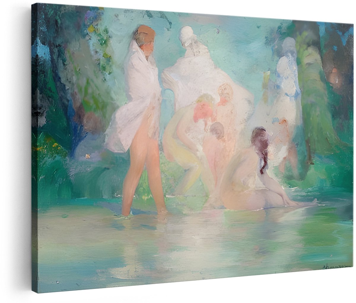Artaza Canvas Schilderij Badende Vrouwen - 180x120 cm - Groot - Wanddecoratie Impressionisme - Muurdecoratie Naakt - Decoratie Woonkamer Vrouw