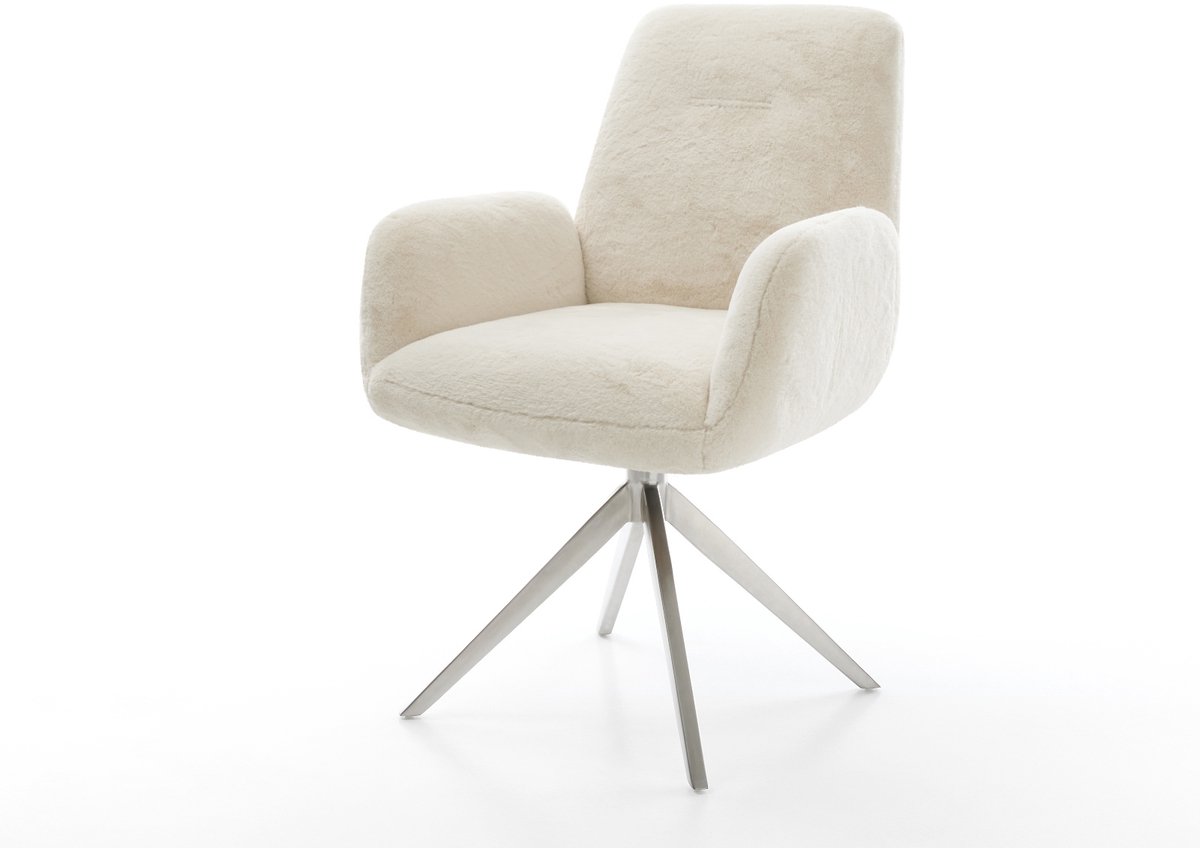 Eetkamerstoel Zoa-Flex kruisframe breed roestvrij staal pluchen crème-wit 360° draaibaar rocker-functie pocketveer kern