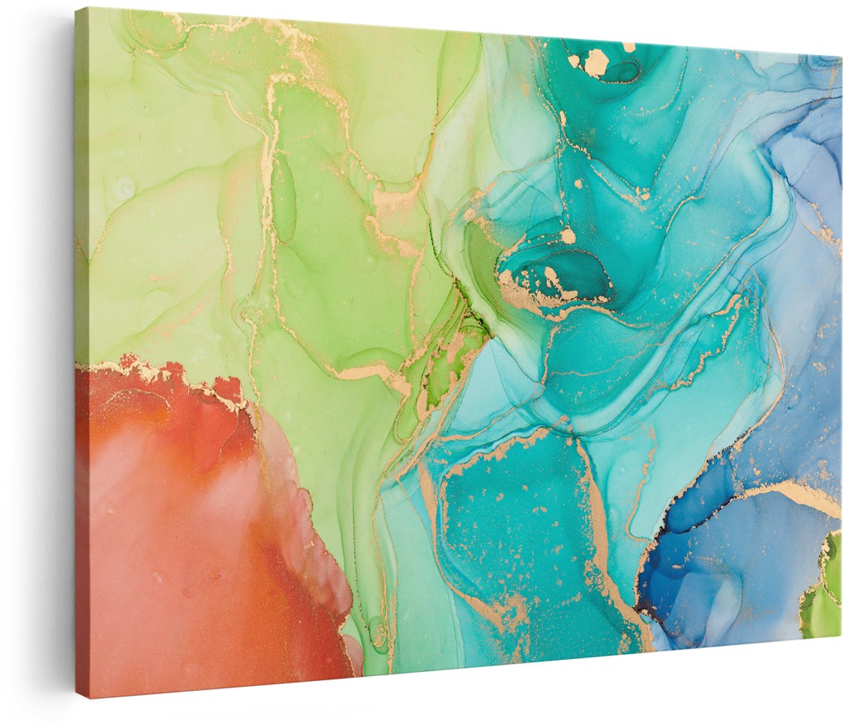 Artaza Canvas Schilderij Abstracte Kunst - Kleurrijke Marmer - 180x120 cm - Groot - Foto Op Canvas - Wanddecoratie Woonkamer