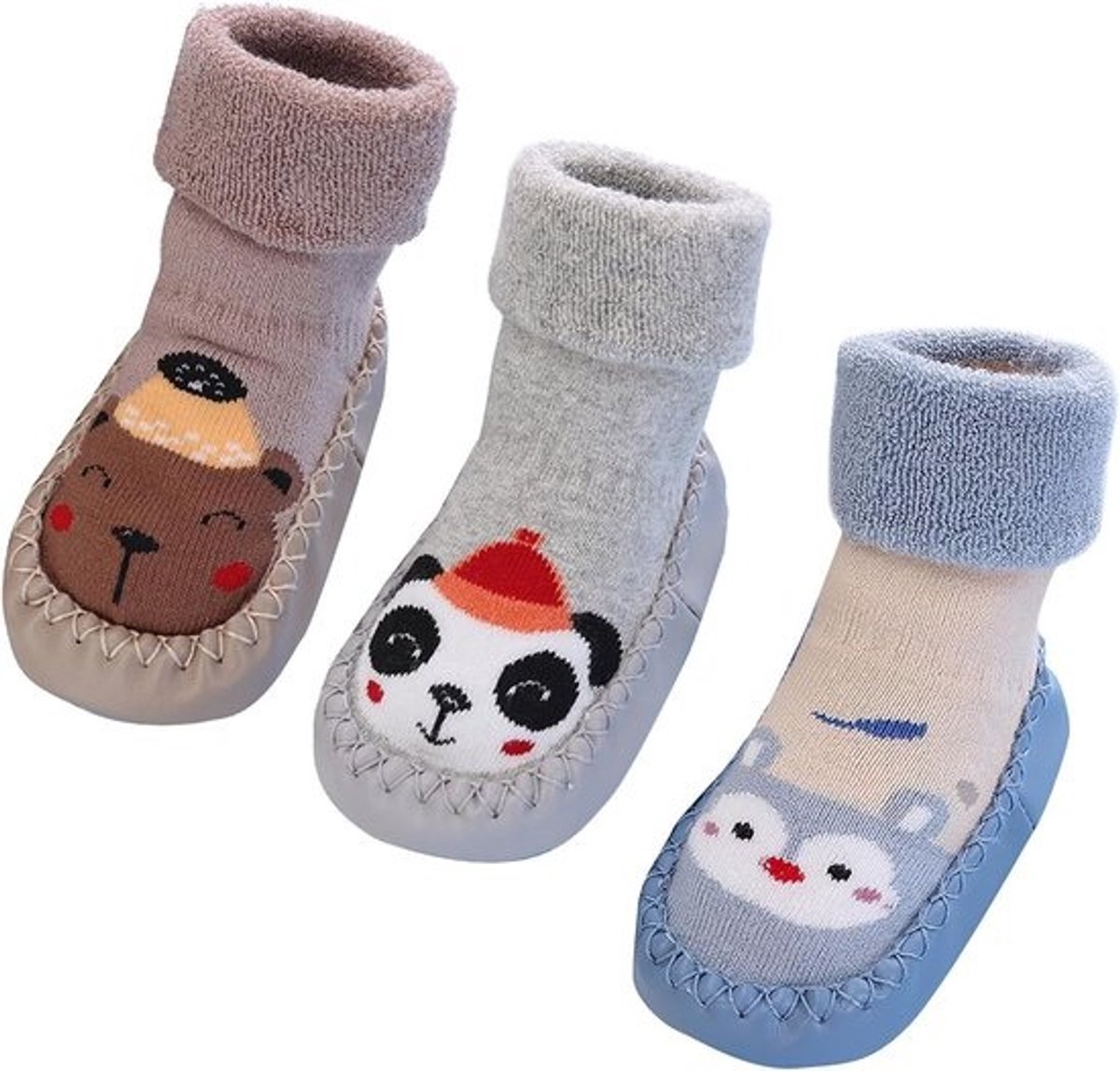 Antislip Babysokken Met Zolen - Warme Pluche Slofjes voor Peuters en Baby's (0-3 Jaar)