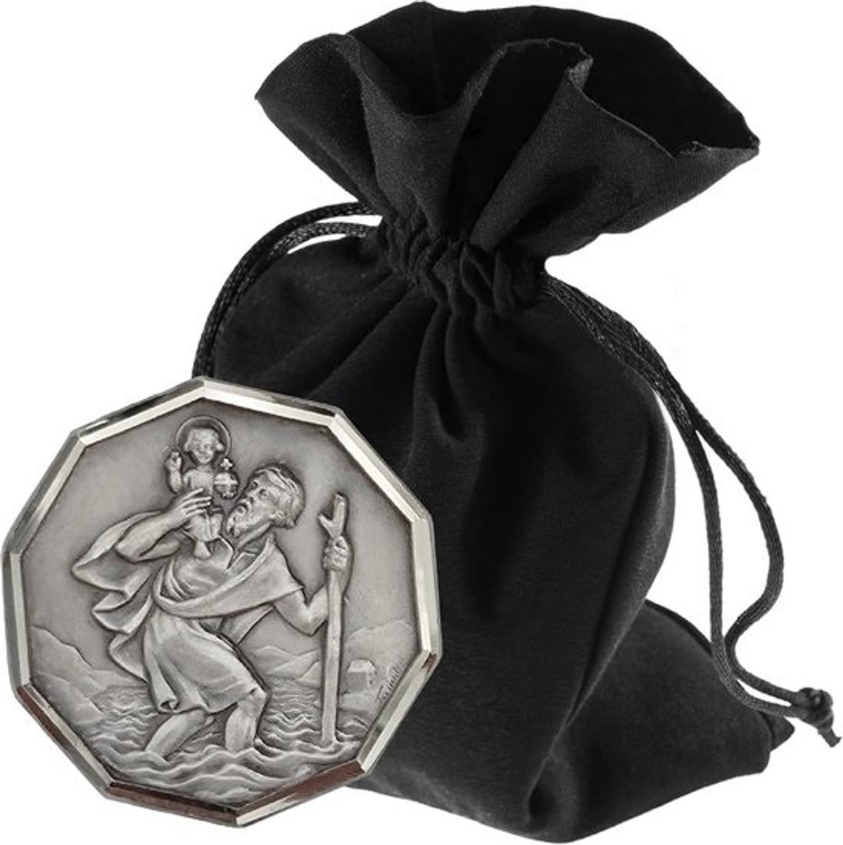 Heilige Christoffel Medaille Auto Ø 3 cm Achthoekig - Bescherming Onderweg - Met Zegel & Ophangmogelijkheden