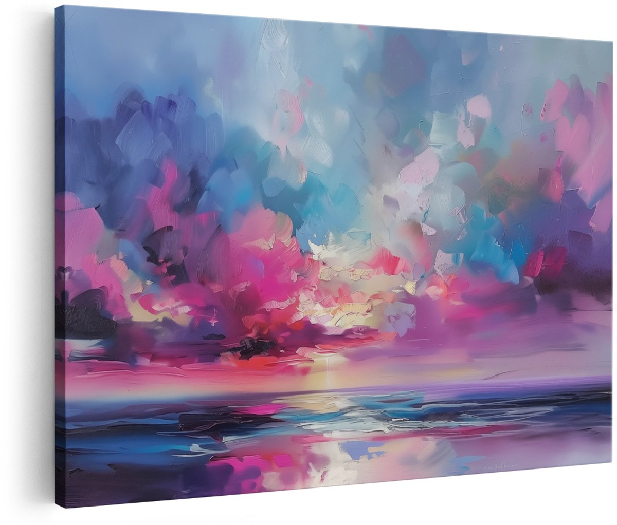 Artaza Canvas Schilderij Abstract Kunstwerk van een Zonsondergang - 180x120 cm - Groot - Wanddecoratie Woonkamer - Schilderijen - Muurdecoratie