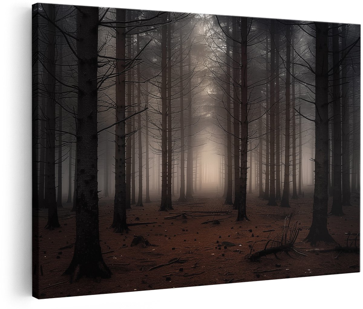 Artaza Canvas Schilderij Donker Mistig Bos - 180x120 cm - Groot - Wanddecoratie Woonkamer - Schilderijen - Muurdecoratie