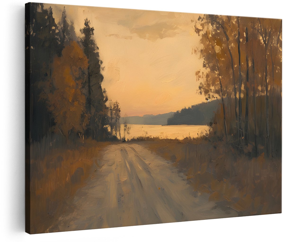 Artaza Canvas Schilderij Landschap - 180x120 cm - Groot - Wanddecoratie Natuur - Muurdecoratie Zonsondergang - Schilderijen Bos - Herfst