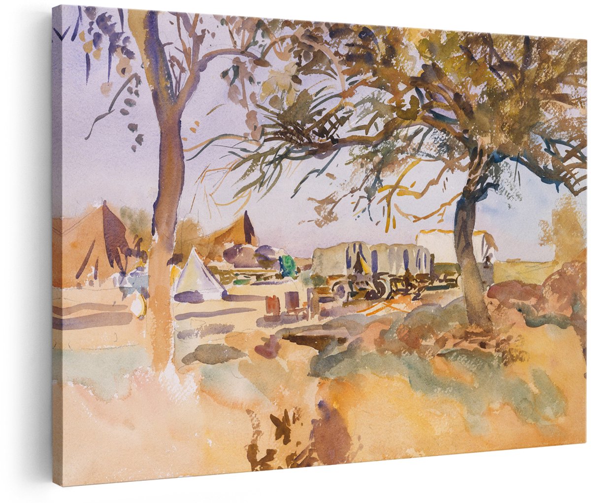 Artaza Canvas Schilderij Landschap - 180x120 cm - Groot - Wanddecoratie Vintage Kamp - Muurdecoratie Bomen - Schilderijen Op Canvas Natuur