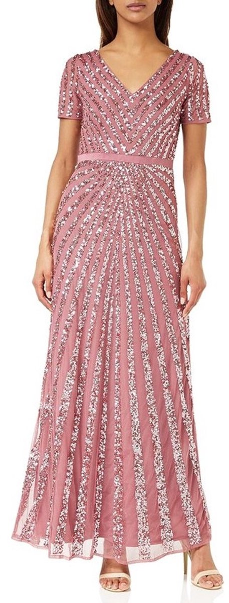 Maxi Jurk Dames Bruiloft Bruidsmeisje Pailletten V-hals Empire Taille Feestjurk