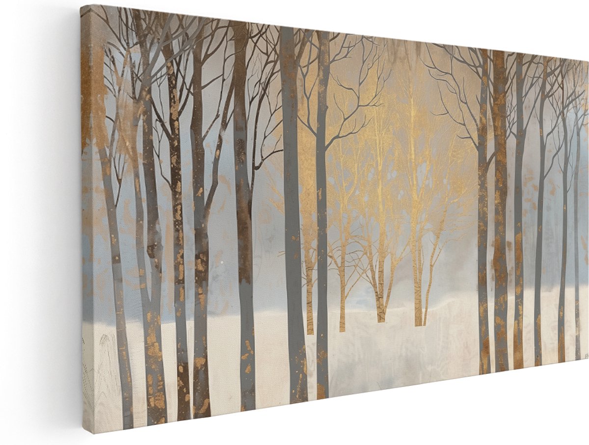 Artaza Canvas Schilderij Bomen in een Besneeuwd Bos - 180x90 cm - Groot - Klein - Wanddecoratie Woonkamer - Schilderijen - Muurdecoratie