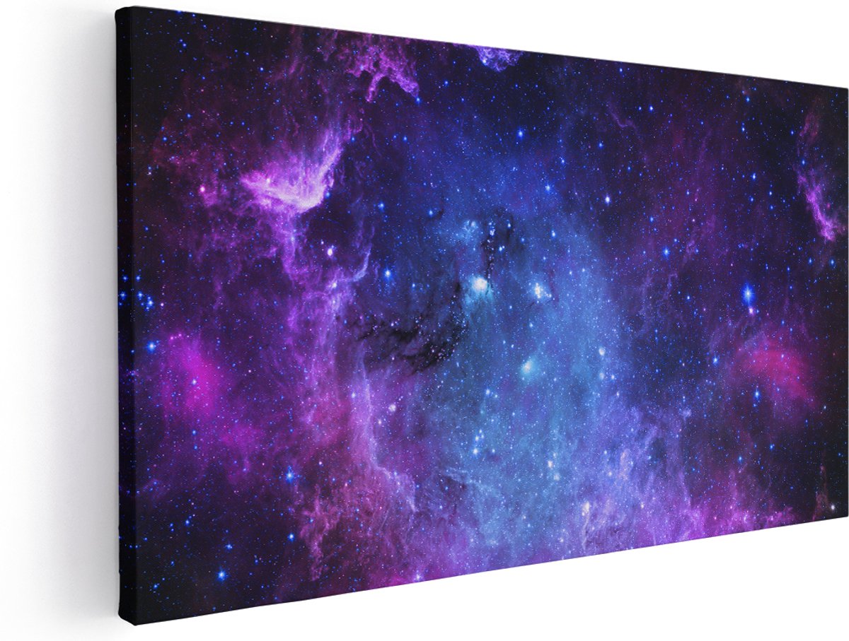 Artaza Canvas Schilderij Ruimte in het Paars Blauw - 180x90 cm - Groot - Wanddecoratie Woonkamer - Schilderijen - Muurdecoratie