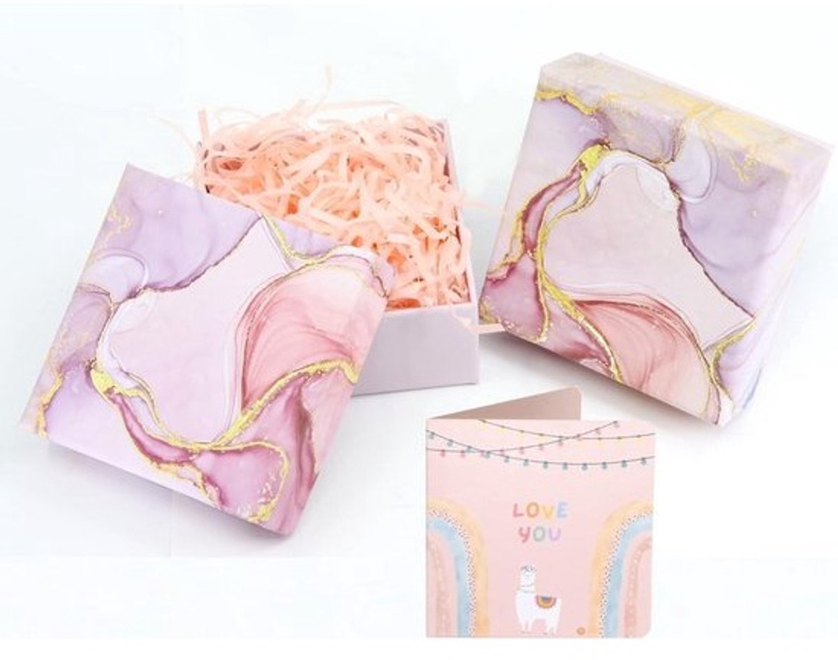 Set van 2 Kleine Geschenkdozen met Deksel & Vulling - Roze Glitter Marmer Design