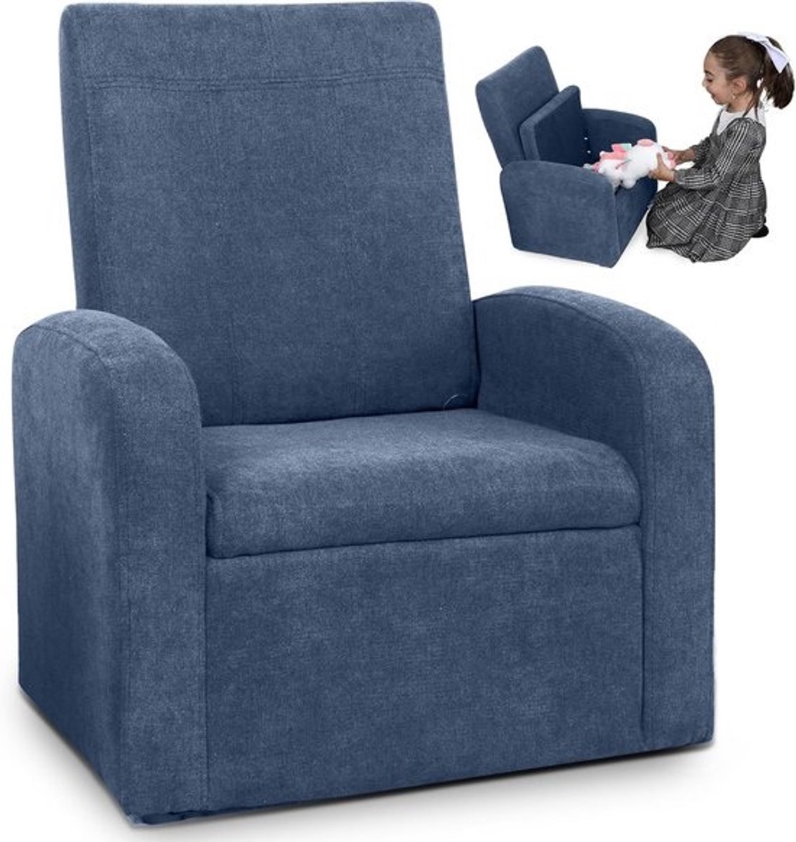 Comfortabele Opvouwbare Kinderfauteuil met Speelgoedopslag Poef