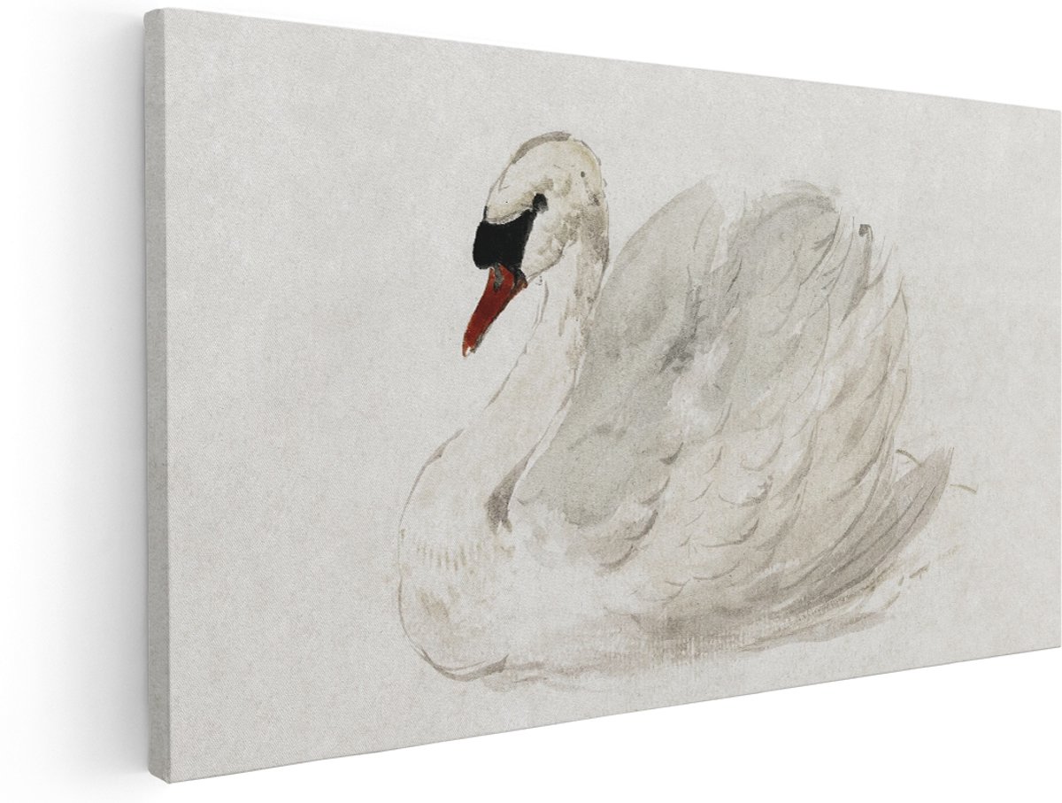 Artaza Canvas Schilderij Vogel - 180x90 cm - Groot - Wanddecoratie Zwaan - Muurdecoratie Natuur Landelijk - Decoratie Aquarel Vintage