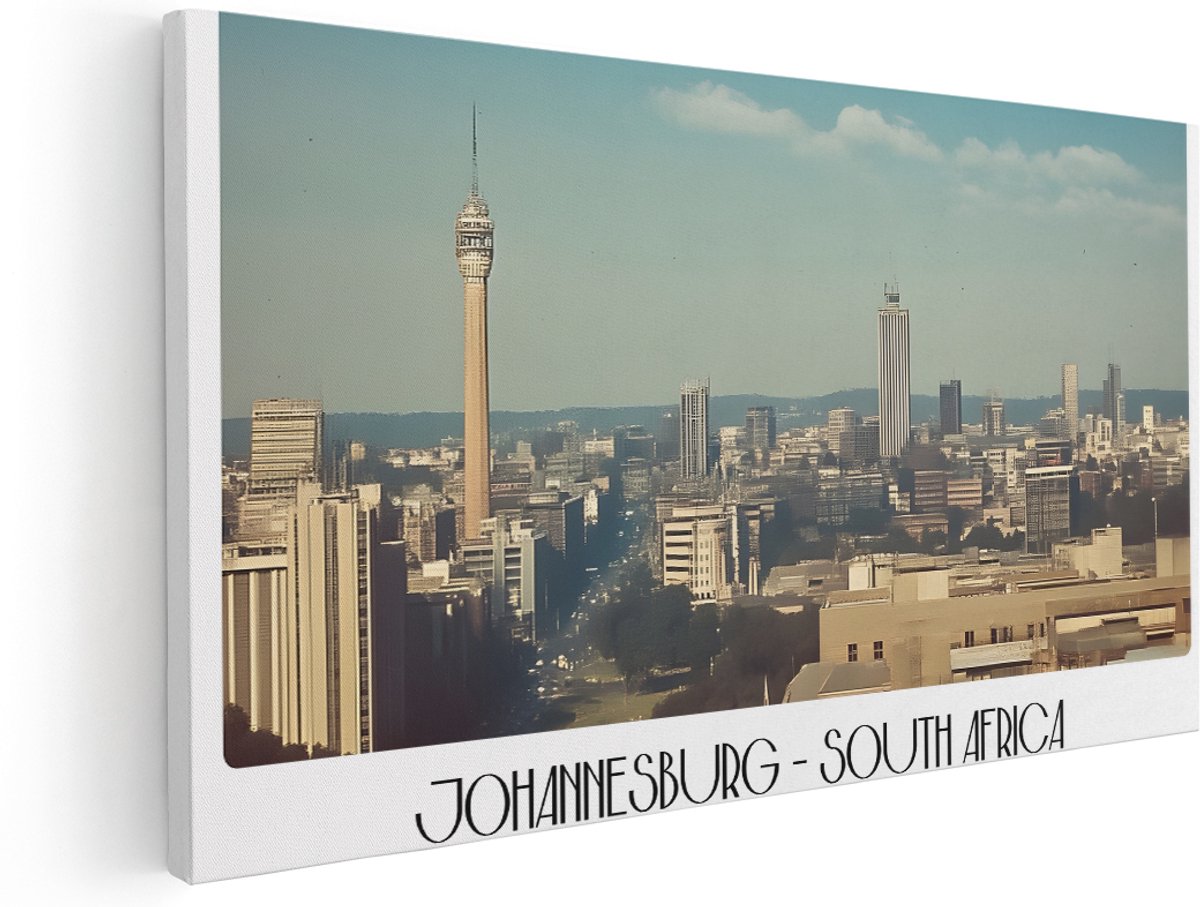 Artaza Canvas Schilderij Johannesburg Stad - 180x90 cm - Groot - Wanddecoratie Afrika - Muurdecoratie Skyline - Schilderijen Op Canvas Vintage