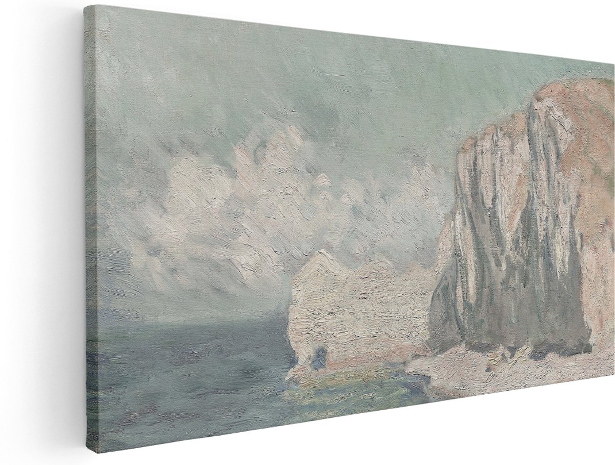 Artaza Canvas Schilderij Zee Monet - 180x90 cm - Groot - Wanddecoratie Landschap - Muurdecoratie Kust Rotsen - Schilderijen Op Canvas Natuur