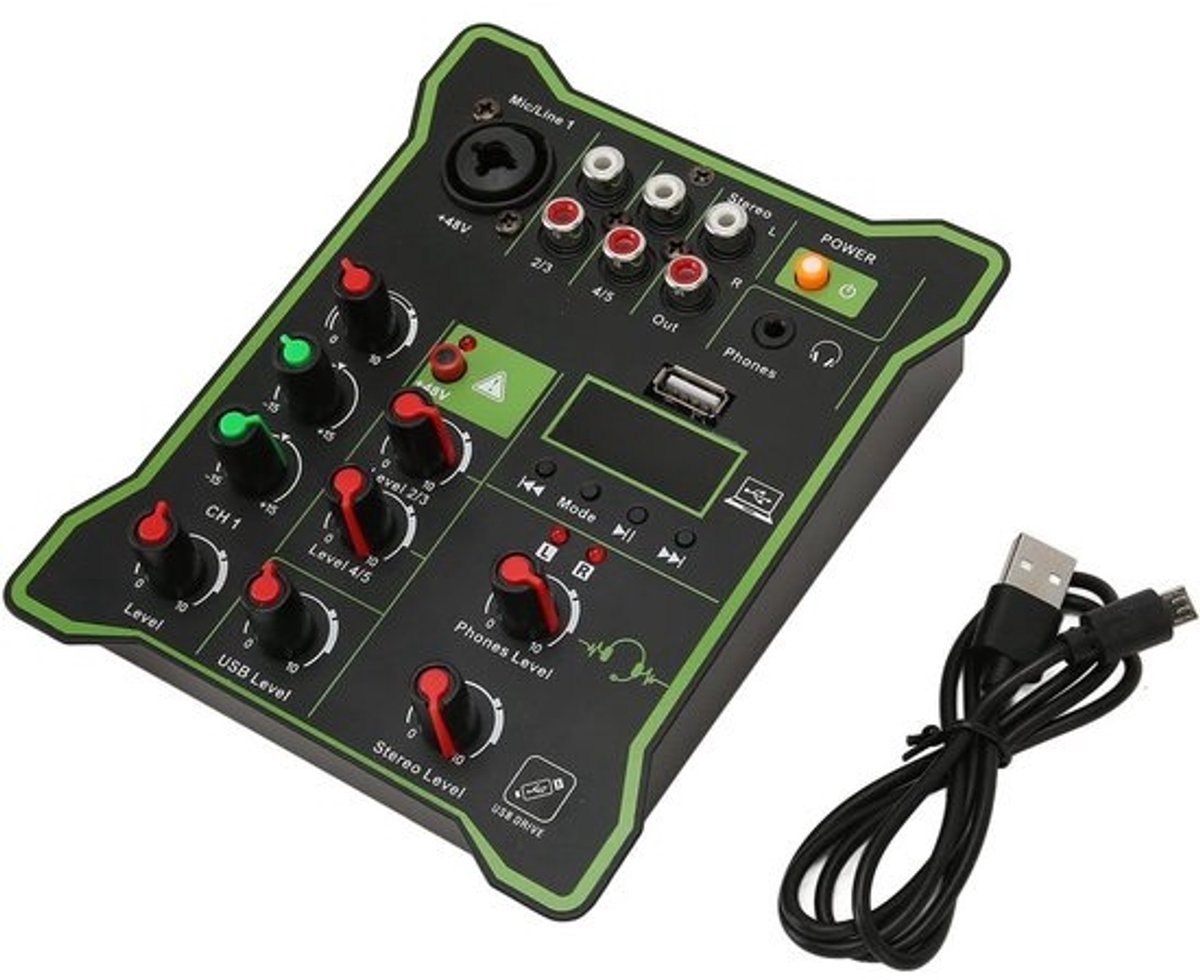 Compacte Mini Audio Mixer met Bluetooth en USB-afspeelfunctie