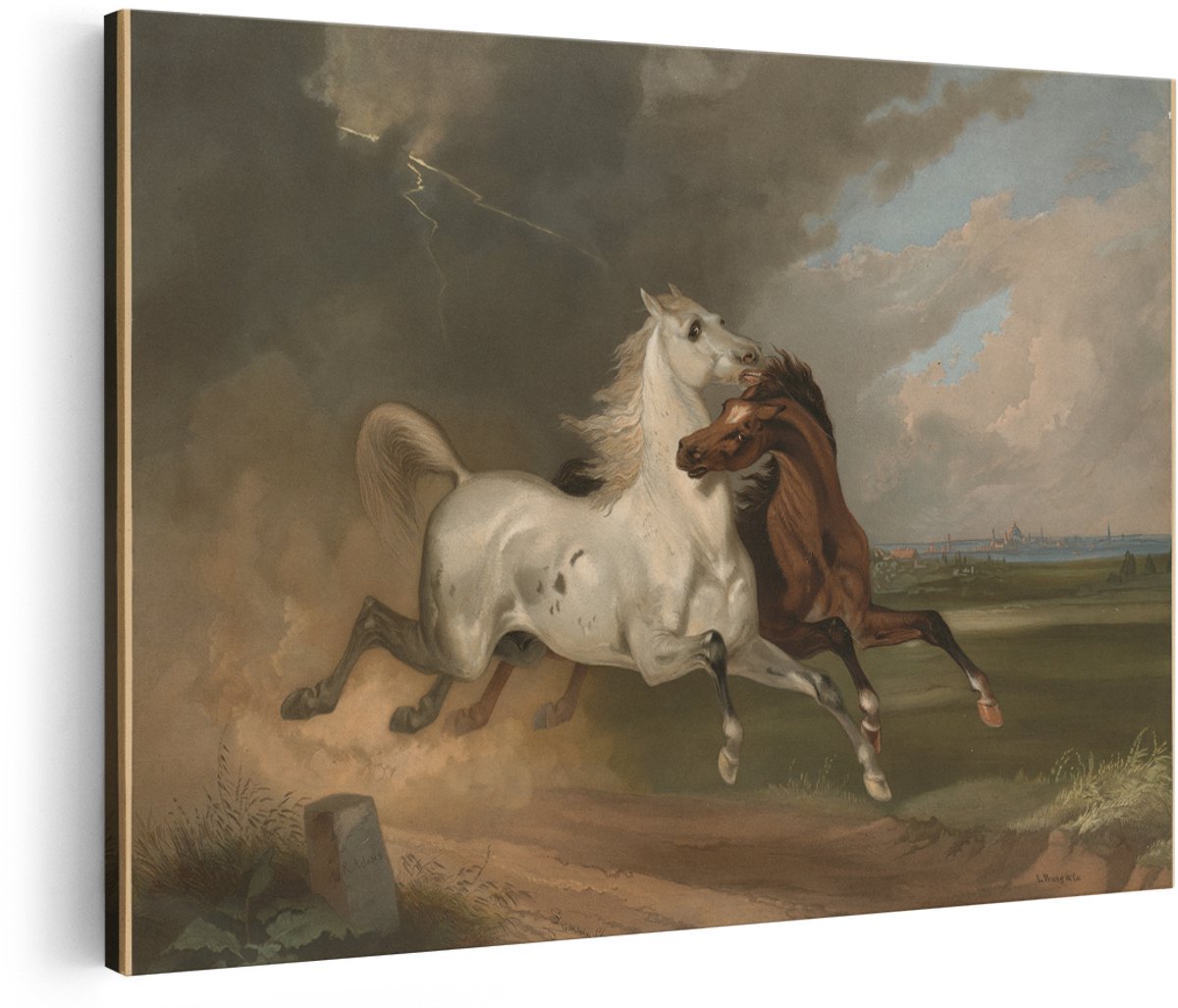 Artaza Canvas Schilderij Paarden - 180x120 cm - Groot - Wanddecoratie Dieren - Muurdecoratie Landschap - Schilderijen Romantisch Stormachtig