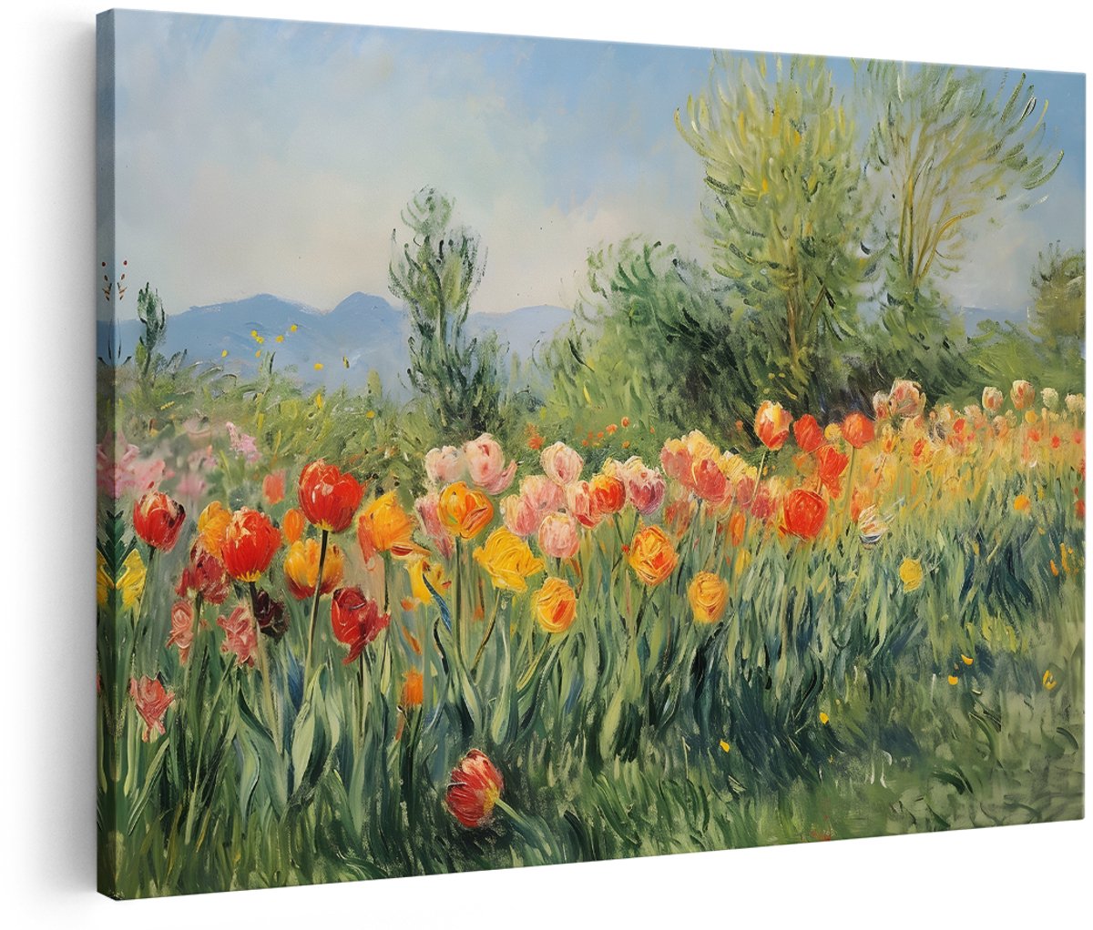 Artaza Canvas Schilderij Tulpen - 180x120 cm - Groot - Wanddecoratie Bloemen - Muurdecoratie Landschap - Decoratie Natuur - Kleurrijk