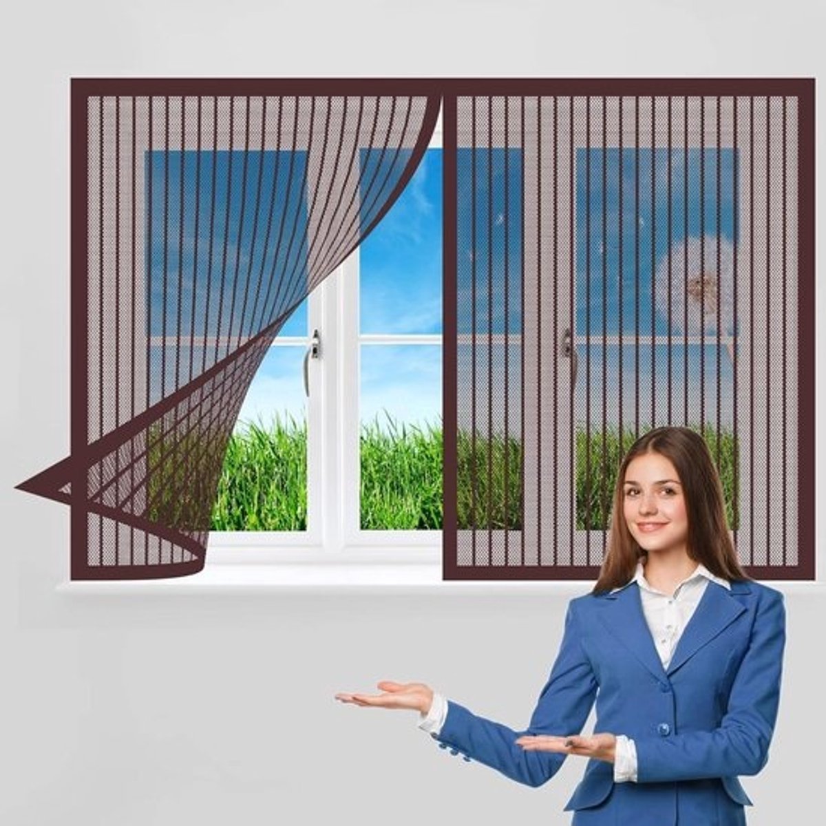 Horren voor raam - Vliegengordijn gaas - Insecten buiten houden - Ingebouwde sterke magneten - 50 x 85 cm - Bruin