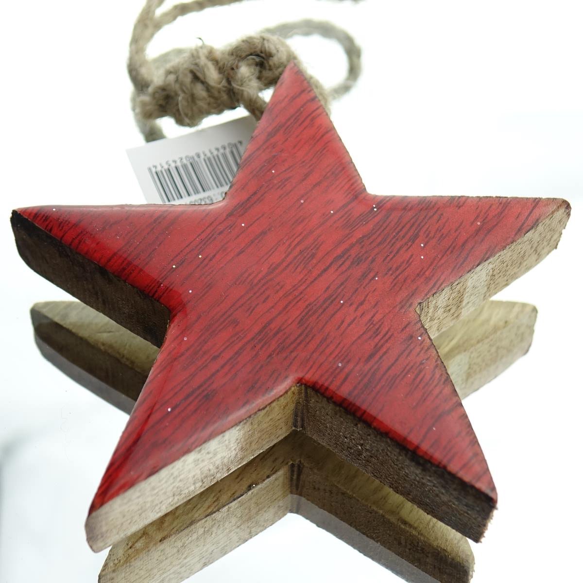 Gasper Kerstboomhanger Massivo Ster Rood & Naturel Ø 10 cm - Hout