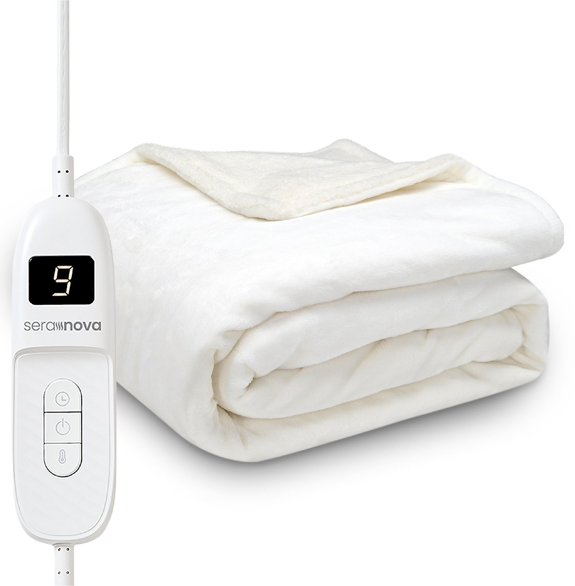 Seranova Elektrische Deken XXL - 180x160 cm - 2 Persoons Bovendeken - Warmtedeken - Dubbelzijdig Fleece Sherpa - Off White