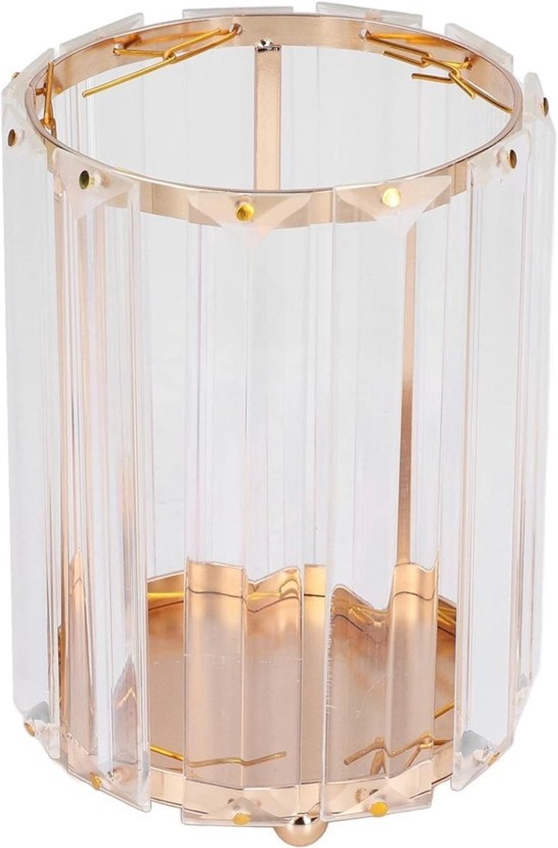 Cosmetica Organizer - Make-up Houder - Bureau Decoratie - Roestvrij Staal Frame - 14cm Rond - Goudkleurig