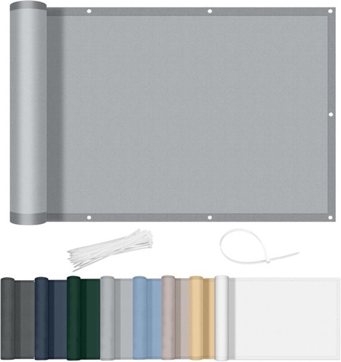 Balkonscherm Waterdicht - Privacy Scherm - Inkijk Blokkeren - Met Oogjes UV-bescherming - 80x400cm - Licht Grijs