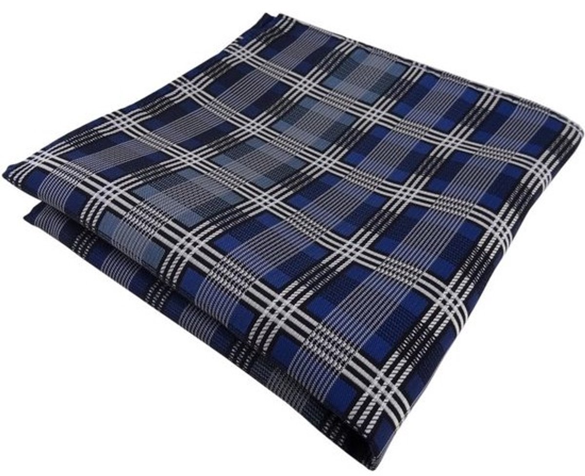 Zakdoek Heren - Pochet Vlak - Formele Gelegenheid - Klassiek Ruitpatroon - 30x30cm - Blauw Zilver Grijs