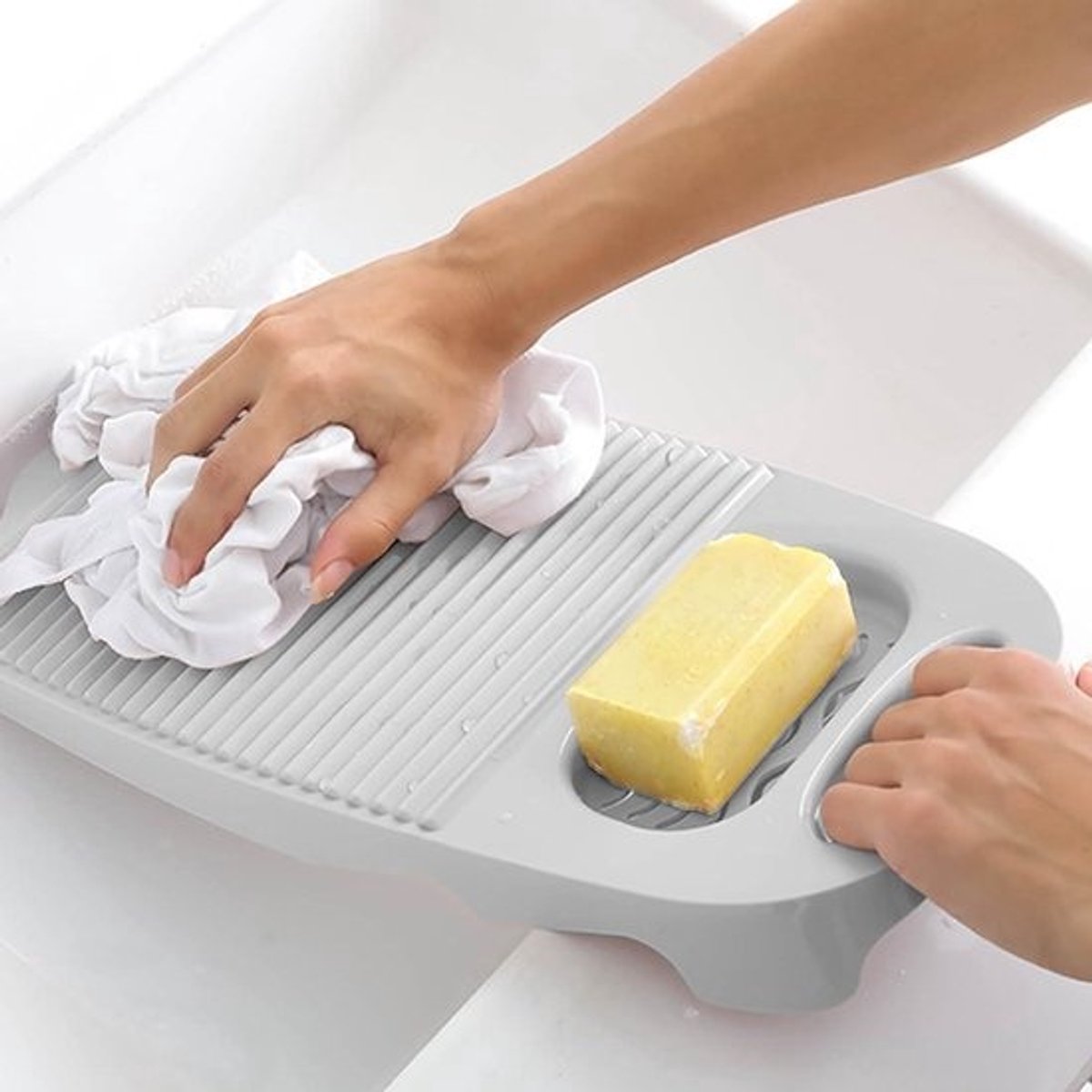 Wasplank - Handwasplank Wassen - Kleding Wassen - Met Zeepbakje - 45 x 19.8 cm - Gebroken Wit
