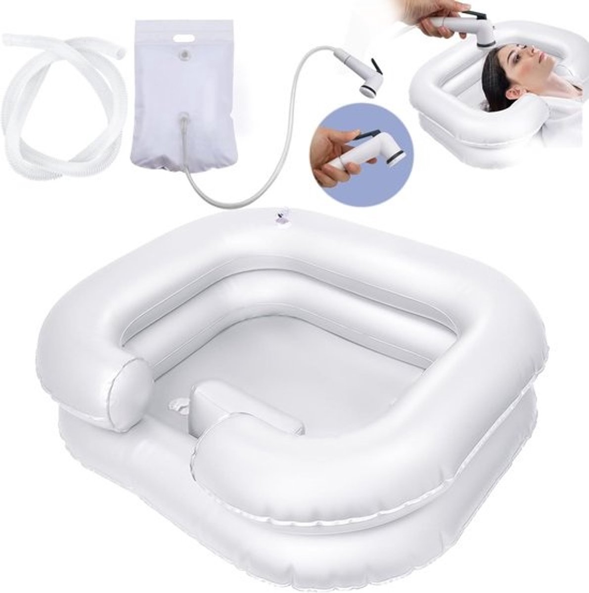Haarwastafel voor bed - Opblaasbare wasbak - Haren wassen in bed - Met douchekop en slang