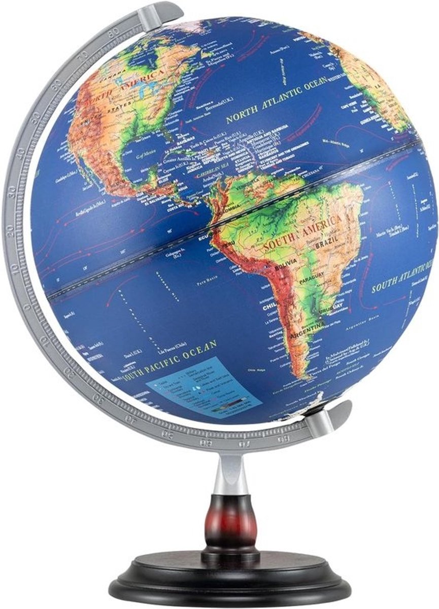 Verlichte wereldbol - Educatieve Aardbol - Leren en Decoratie - Verhoogd Oppervlak - 30 cm Diameter - Blauw