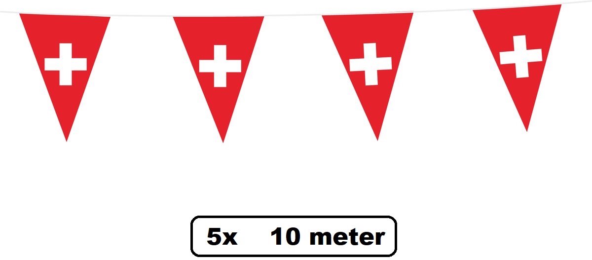5 stuks Vlaggenlijn Zwitserland 10 meter - Landen EK WK zwitser festival thema feest fun