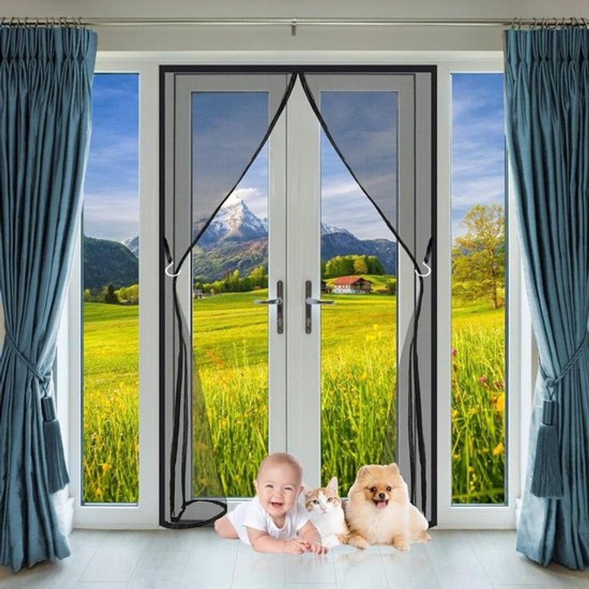 Magnetische Hordeur - Vliegendeur Gaasdeur - Insecten Buiten Houden - Full-Frame Klittenband - 90 x 205 cm - Zwart