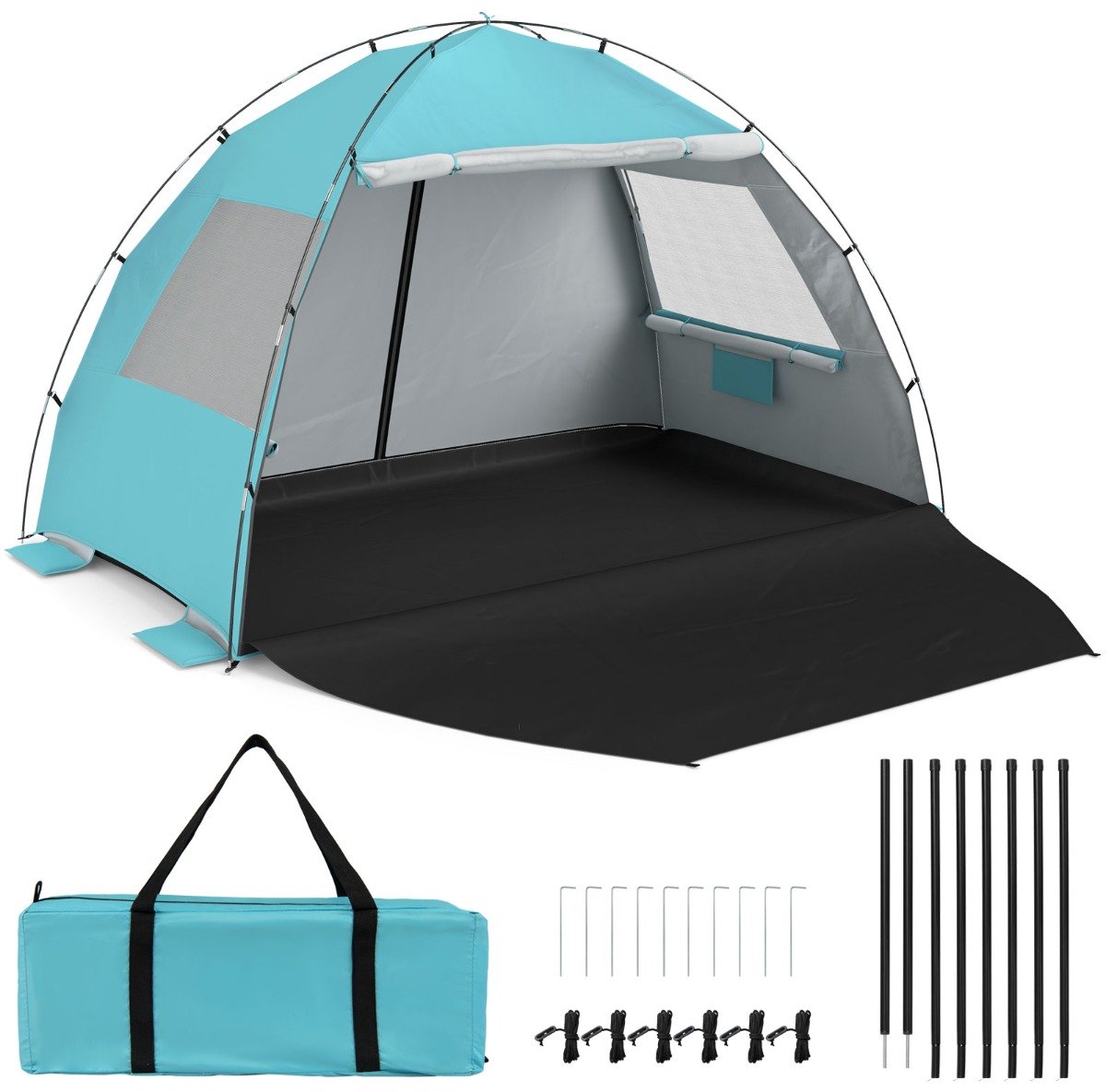 SureDeal® - Kamper - Strandtent - Luifel Kampeertent - Personen Draagbare Zonwering - Uitrekbare Bodem - Ventilatieramen - 260x150x160 cm - Blauw