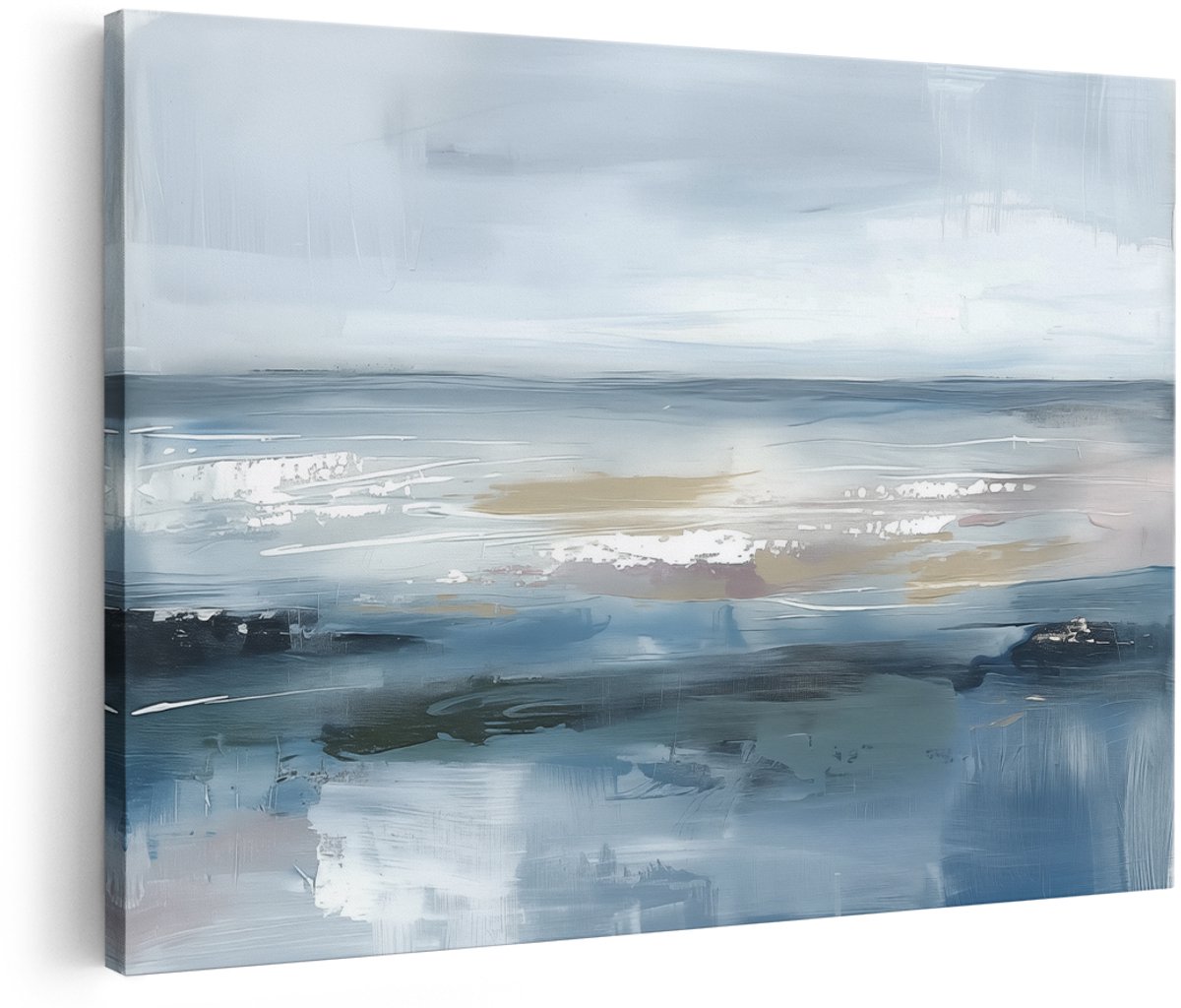Artaza Canvas Schilderij Abstract Kunstwerk van de Oceaan - 150x100 cm - Groot - Wanddecoratie Woonkamer - Schilderijen - Muurdecoratie