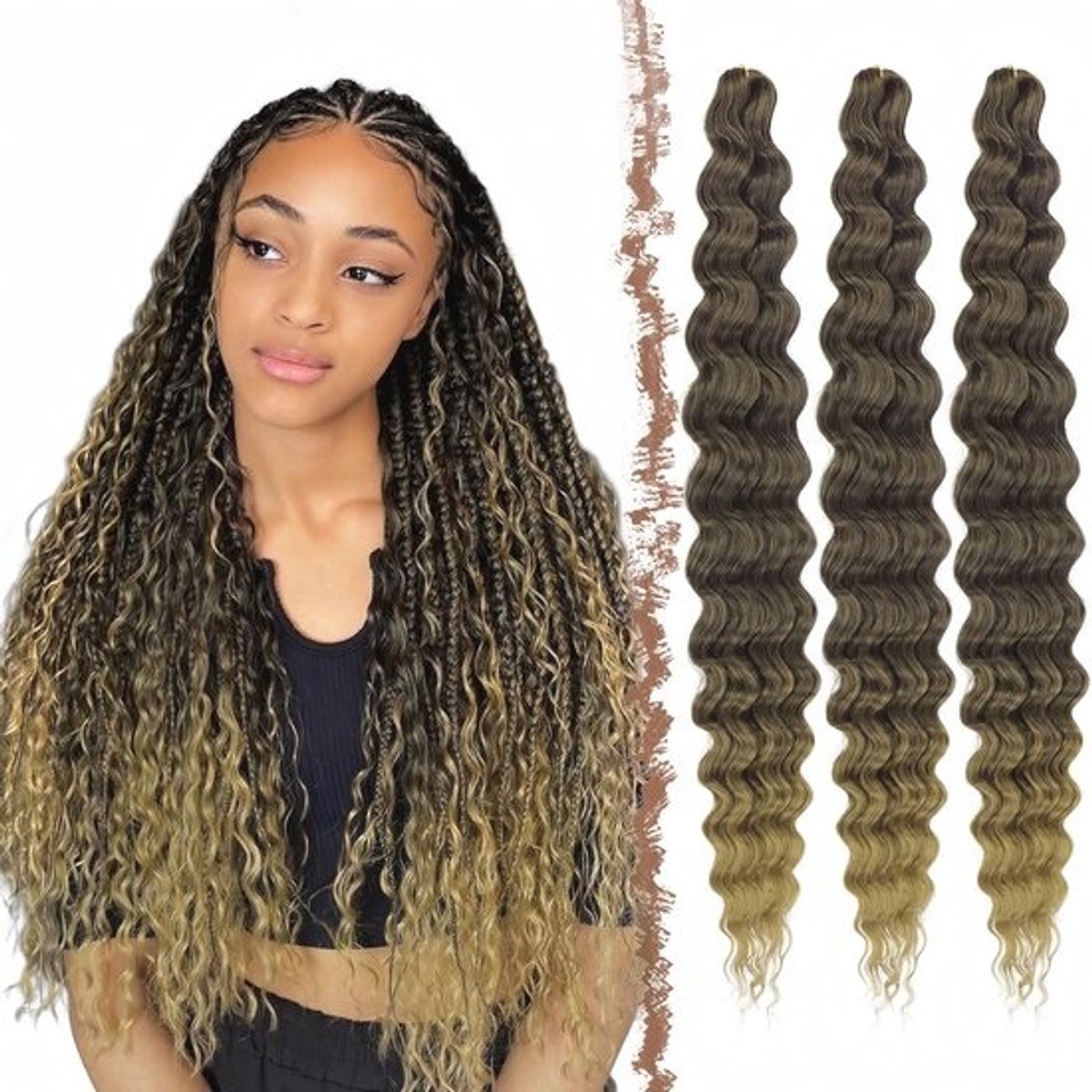 Diepe Twist Haargroei - 3 Pakketten Synthetische Verlengen met Golven en Ombre Effect